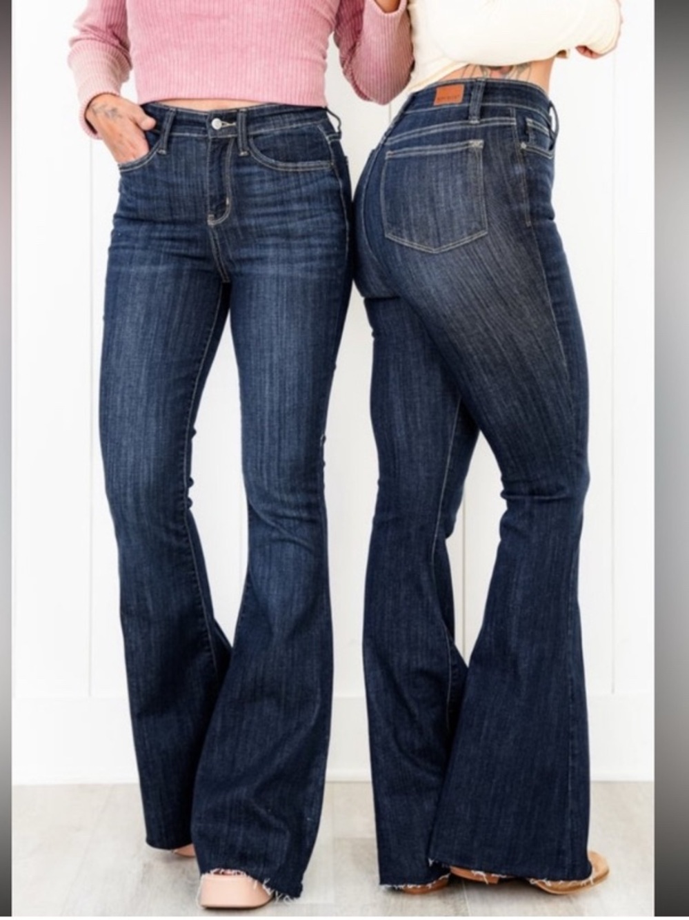 JUDY BLUE High Waist Raw Hem Dark Wash Flare Jeans 7/28